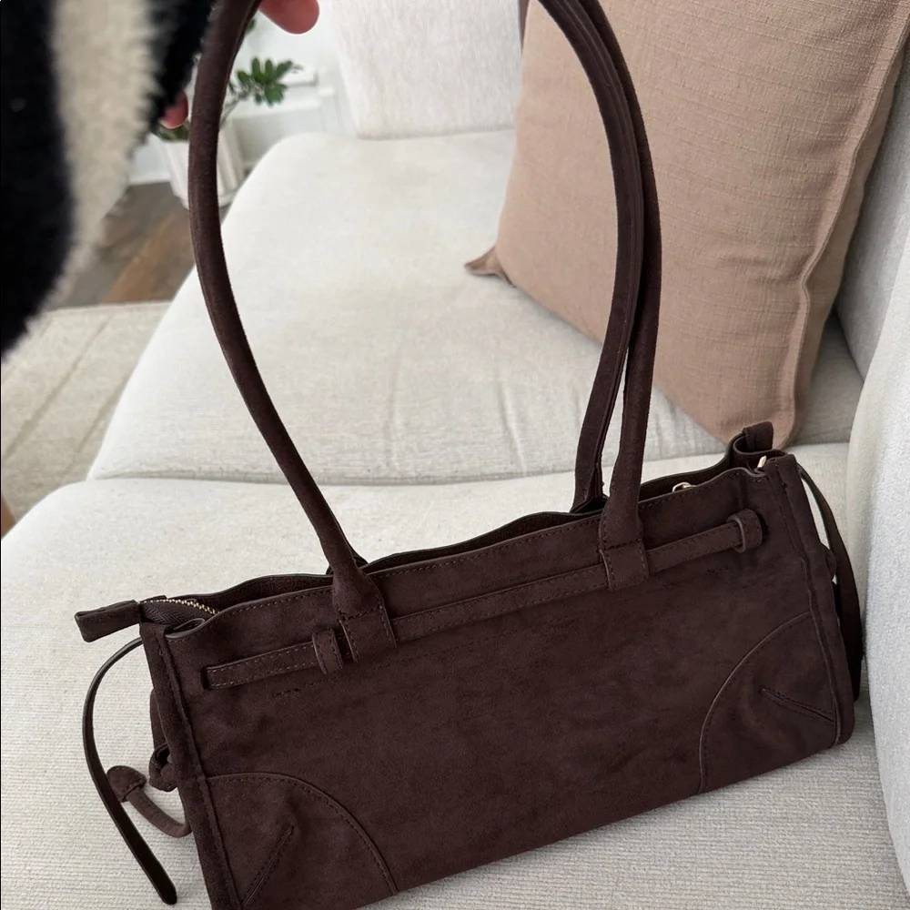 Anthropologie Suede Shoulder Tote Bag in Dark Brown - Picture 2 of 9